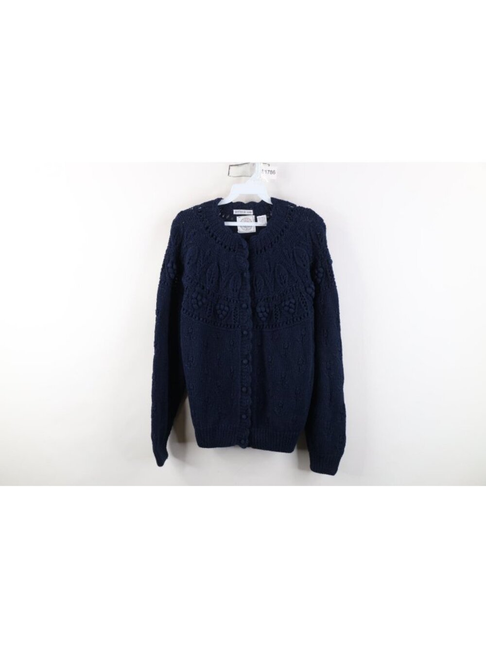 Vintage 90s Streetwear Women Small Heavyweight Hand Knit Flower Cardigan Sweater
